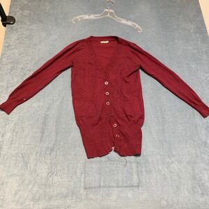 Debut Cardigan Sweater Womens Small Burgundy Knit V-Neck Buttons Front Winter